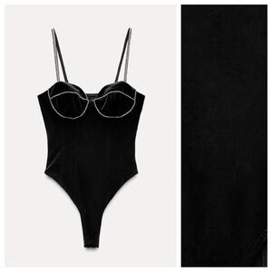NWOT. Zara Black Velvet Sparkly Bodysuit. Size M.